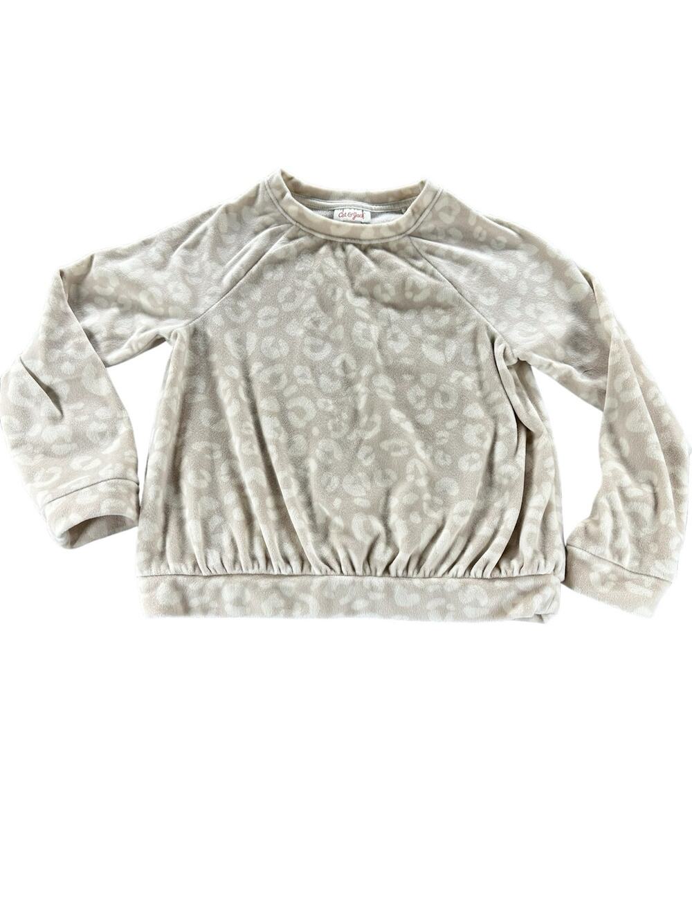 Cat & Jack Girls Cream Leopard Super Soft Long Sleeve Top Youth Medium 7/8